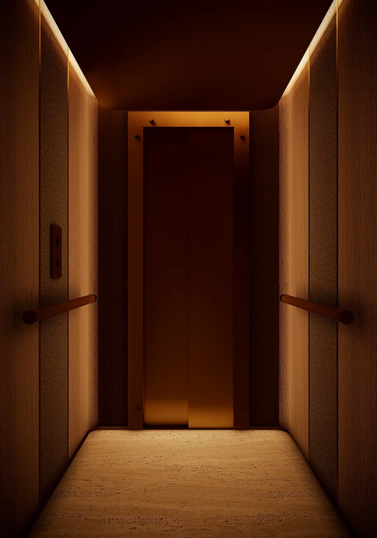 Walnut-lined private lift