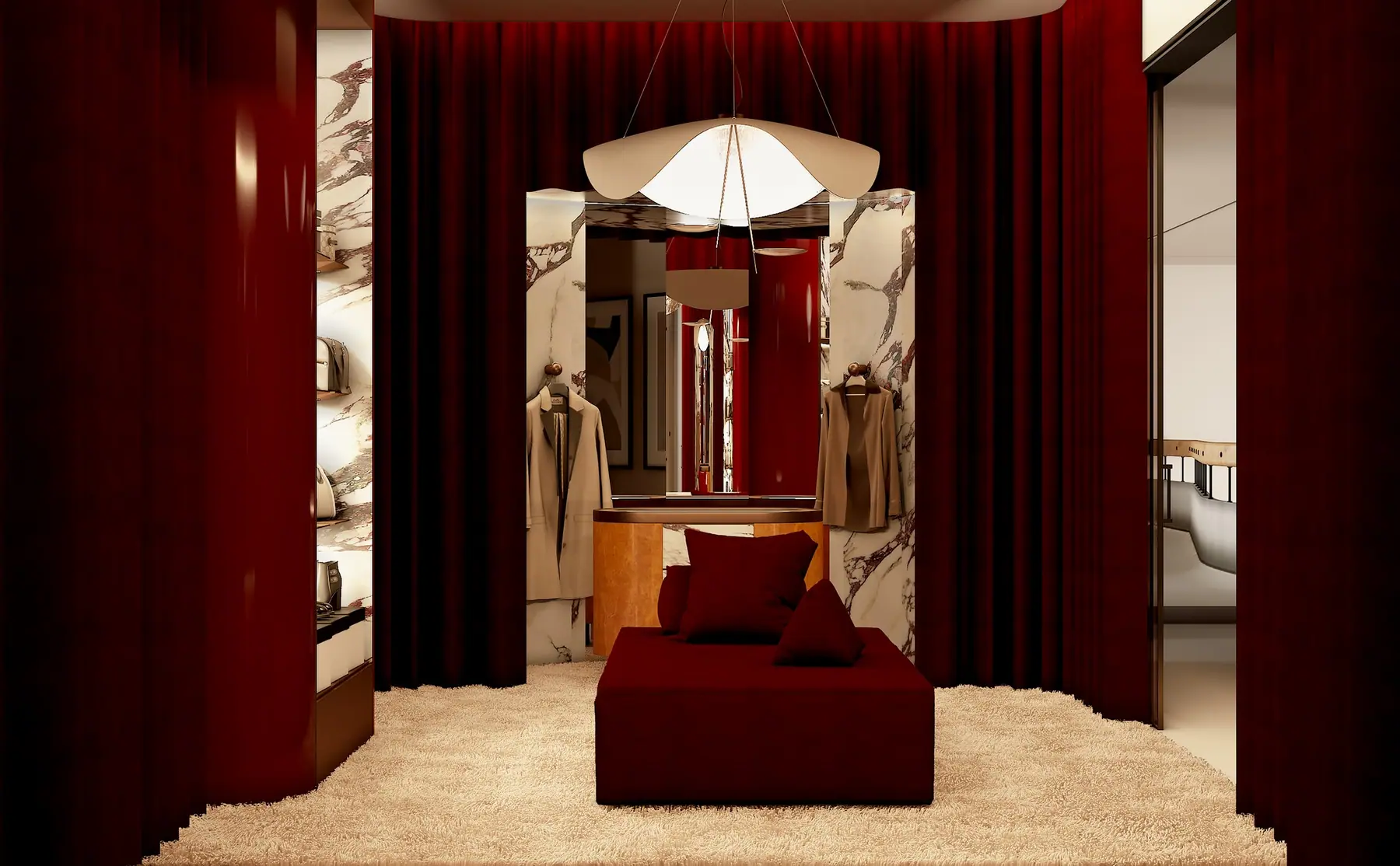 Deep red velvet drapery