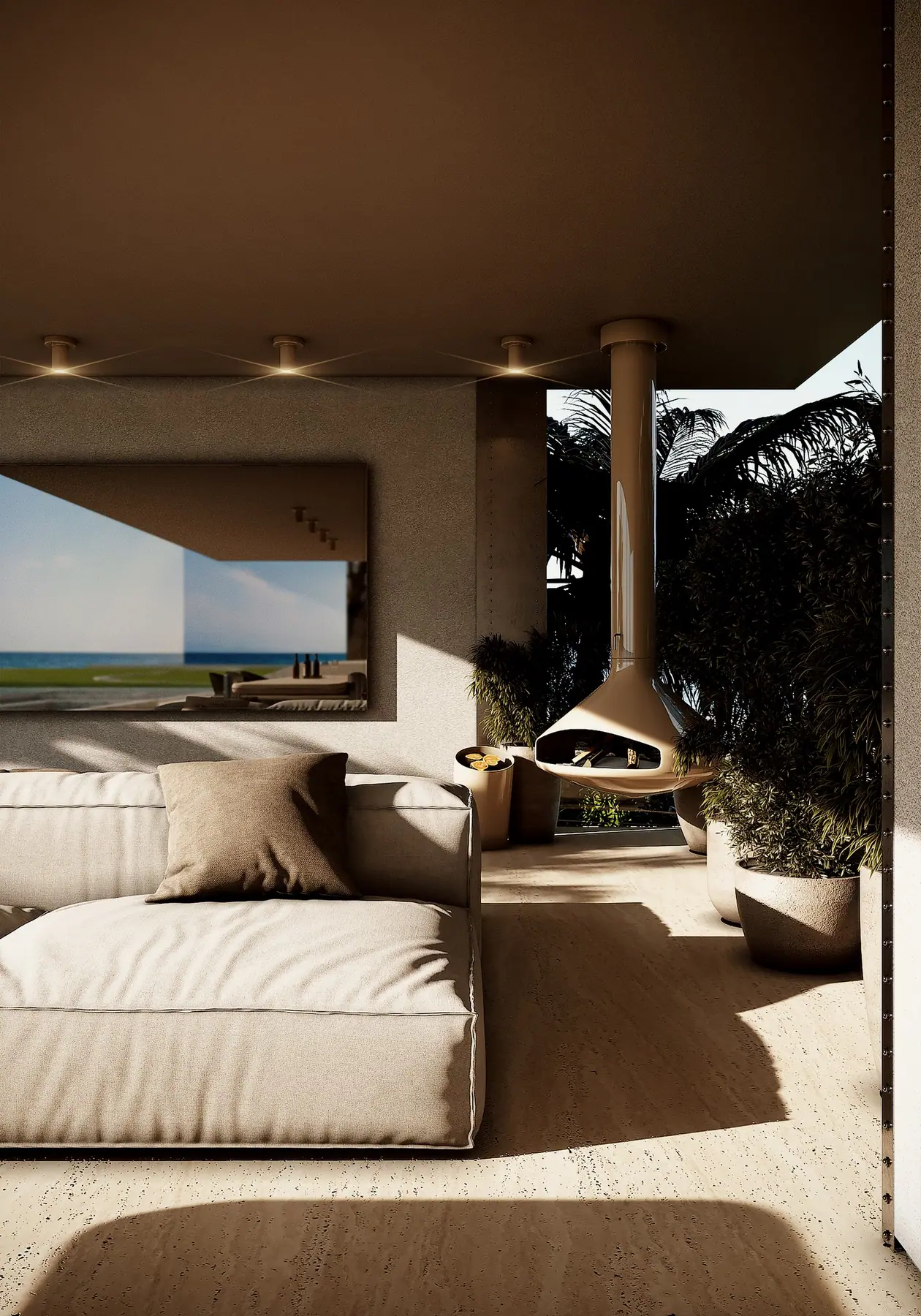 Covered terrace facing the sea
