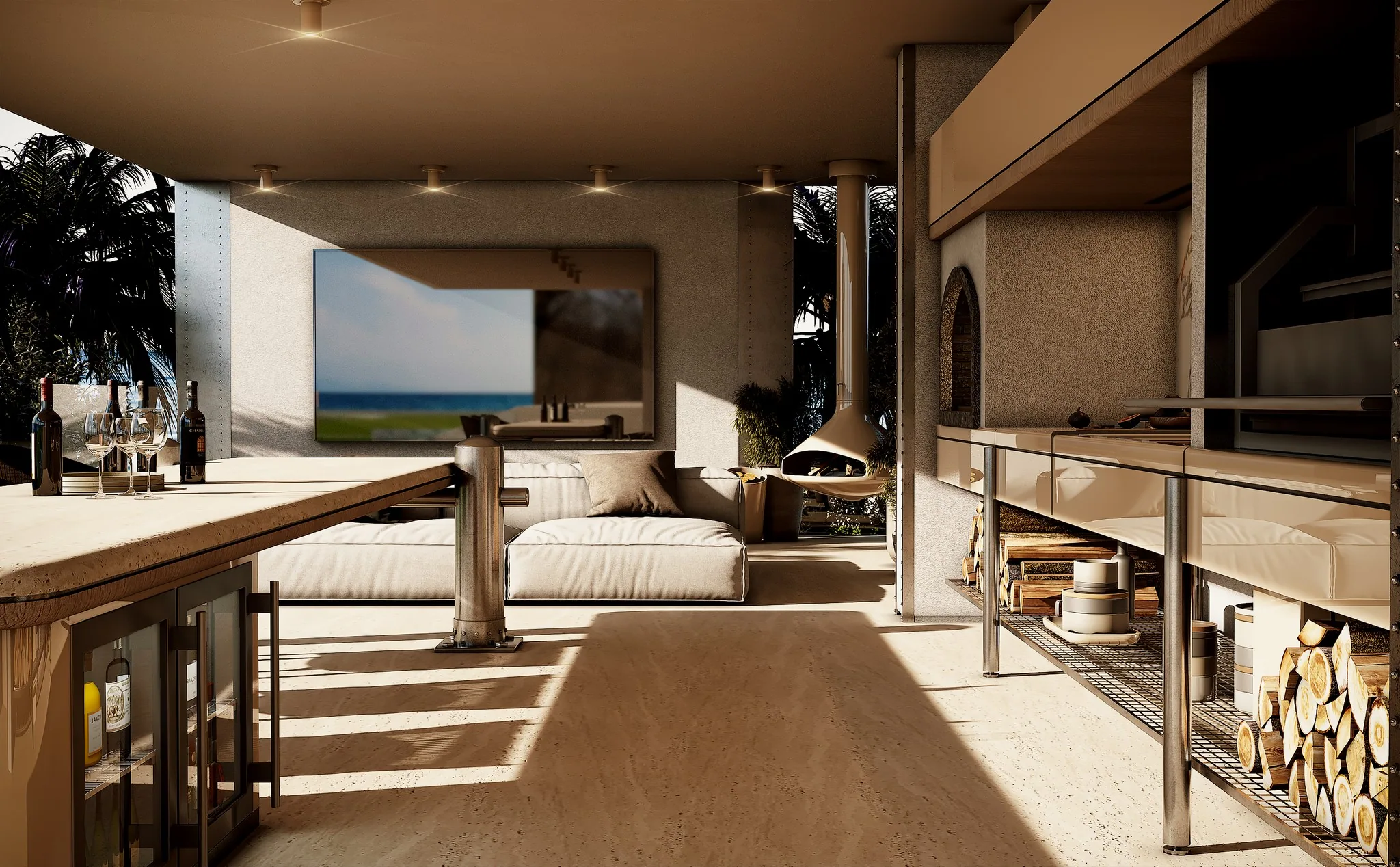 Terrace opening to the sea